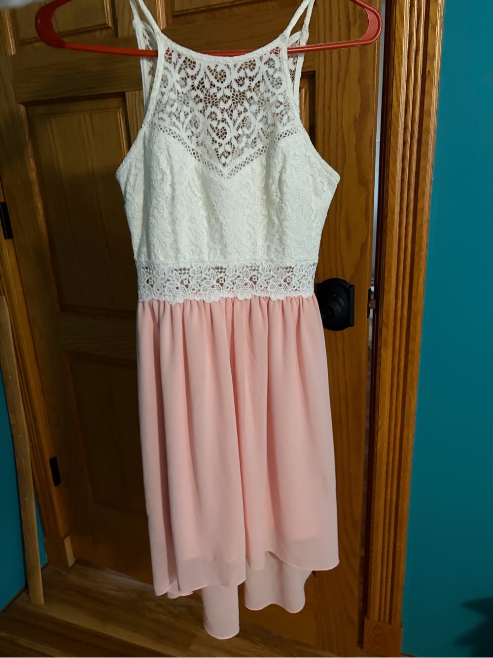 White Lace & Pink Chiffon size 0 dress